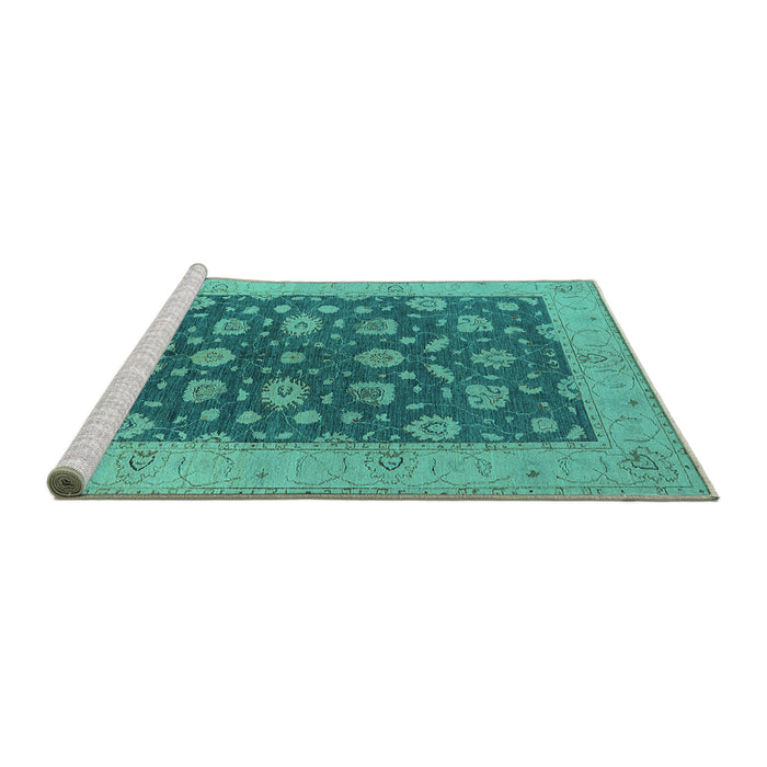 Sideview of Machine Washable Oriental Turquoise Industrial Area Rugs, wshurb935turq
