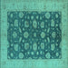 Square Machine Washable Oriental Turquoise Industrial Area Rugs, wshurb935turq