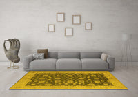 Machine Washable Oriental Yellow Industrial Rug, wshurb935yw