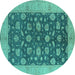 Round Machine Washable Oriental Turquoise Industrial Area Rugs, wshurb935turq