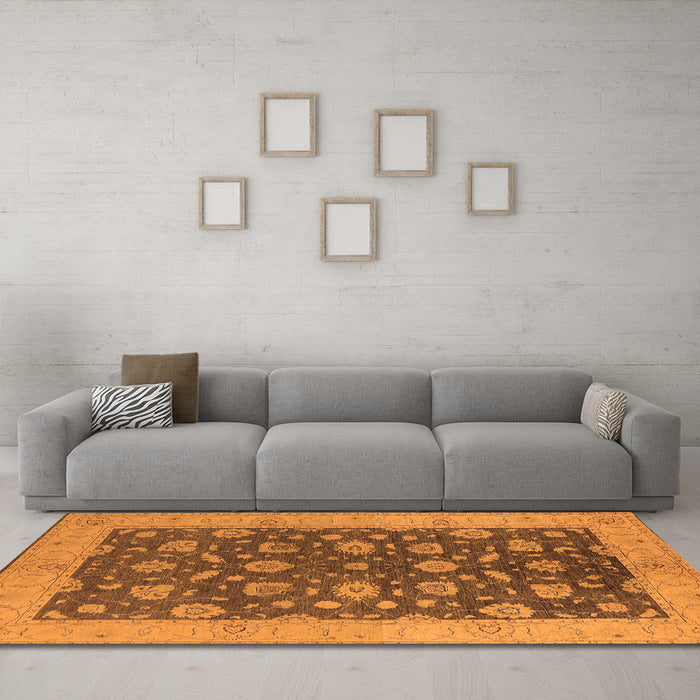 Machine Washable Oriental Orange Industrial Area Rugs in a Living Room, wshurb935org