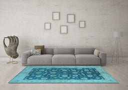 Machine Washable Oriental Light Blue Industrial Rug in a Living Room, wshurb935lblu