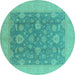 Round Machine Washable Oriental Turquoise Industrial Area Rugs, wshurb936turq