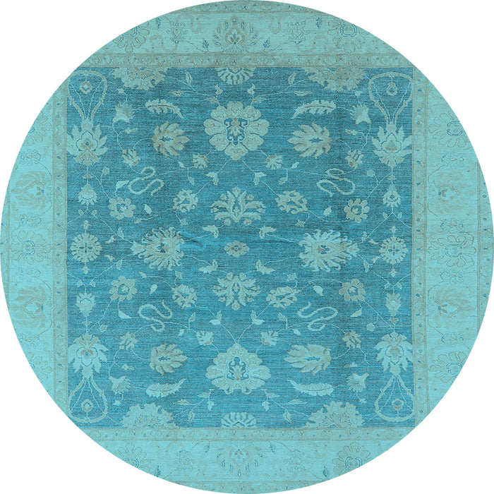 Round Machine Washable Oriental Light Blue Industrial Rug, wshurb936lblu