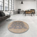 Round Mid-Century Modern Rose Purple Oriental Rug in a Office, urb936