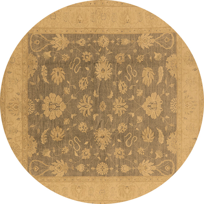 Round Machine Washable Oriental Brown Industrial Rug, wshurb936brn