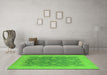 Machine Washable Oriental Green Industrial Area Rugs in a Living Room,, wshurb936grn