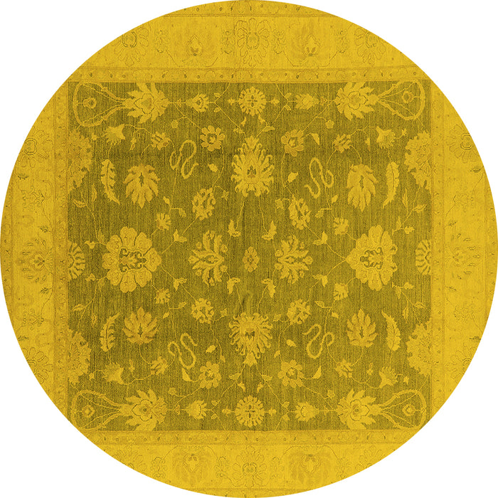 Round Machine Washable Oriental Yellow Industrial Rug, wshurb936yw