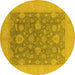 Round Machine Washable Oriental Yellow Industrial Rug, wshurb936yw