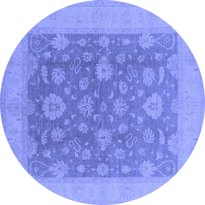 Round Machine Washable Oriental Blue Industrial Rug, wshurb936blu
