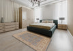 Mid-Century Modern Dark Almond Brown Oriental Rug in a Bedroom, urb937