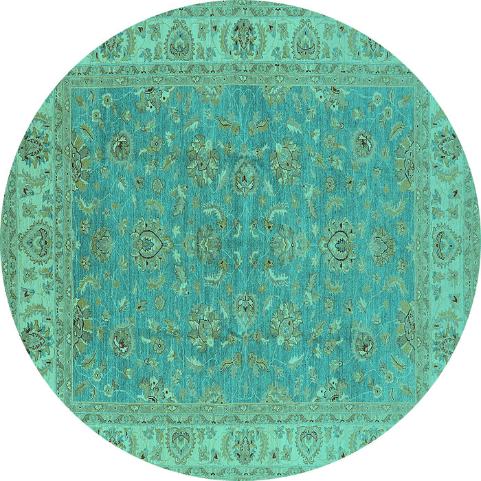 Round Machine Washable Oriental Turquoise Industrial Area Rugs, wshurb937turq