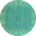 Round Machine Washable Oriental Turquoise Industrial Area Rugs, wshurb937turq