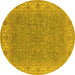 Round Machine Washable Oriental Yellow Industrial Rug, wshurb937yw