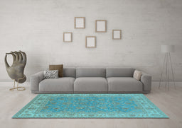 Machine Washable Oriental Light Blue Industrial Rug in a Living Room, wshurb937lblu