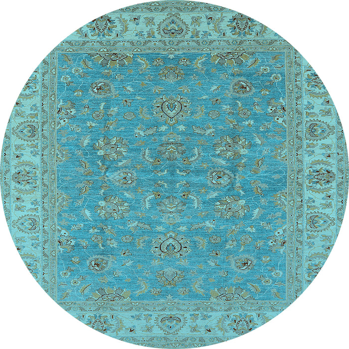 Round Machine Washable Oriental Light Blue Industrial Rug, wshurb937lblu