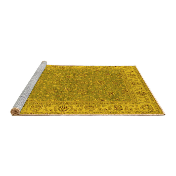 Sideview of Machine Washable Oriental Yellow Industrial Rug, wshurb937yw