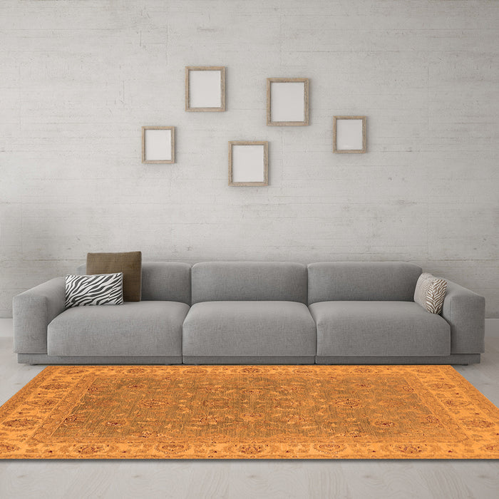 Machine Washable Oriental Orange Industrial Area Rugs in a Living Room, wshurb937org