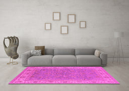 Machine Washable Oriental Pink Industrial Rug in a Living Room, wshurb937pnk