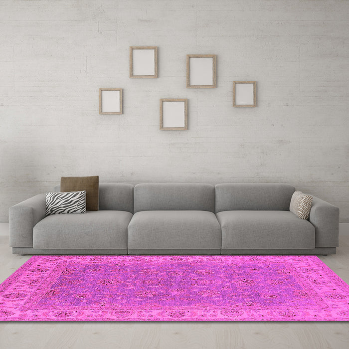 Machine Washable Oriental Pink Industrial Rug in a Living Room, wshurb937pnk