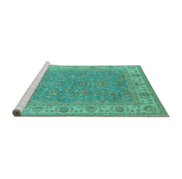 Sideview of Machine Washable Oriental Turquoise Industrial Area Rugs, wshurb937turq