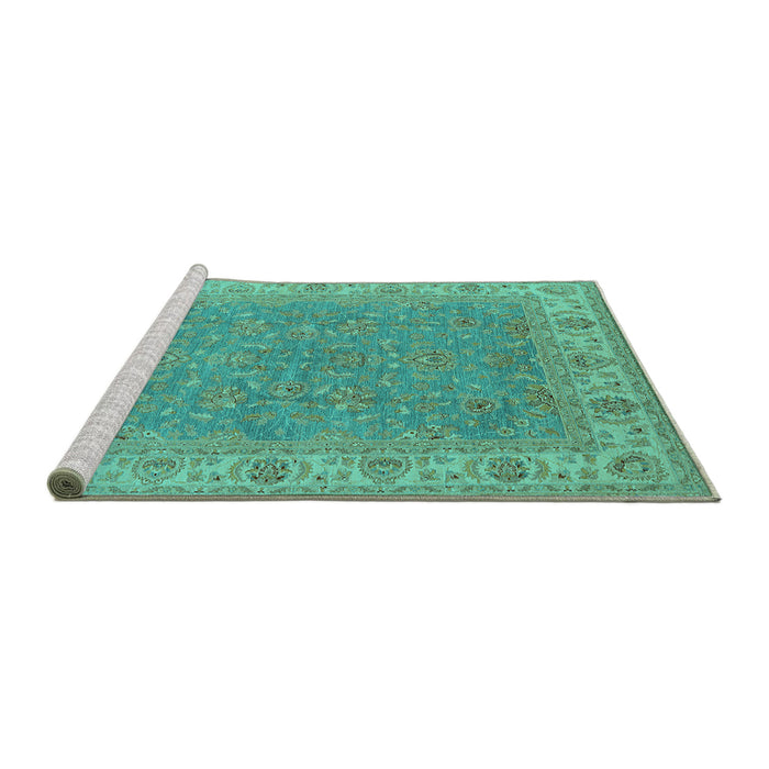 Sideview of Machine Washable Oriental Turquoise Industrial Area Rugs, wshurb937turq