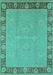 Machine Washable Oriental Turquoise Industrial Area Rugs, wshurb938turq