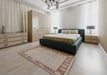 Mid-Century Modern Dark Almond Brown Oriental Rug in a Bedroom, urb938