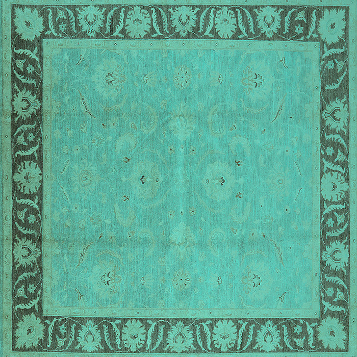 Square Machine Washable Oriental Turquoise Industrial Area Rugs, wshurb938turq