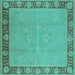 Square Machine Washable Oriental Turquoise Industrial Area Rugs, wshurb938turq