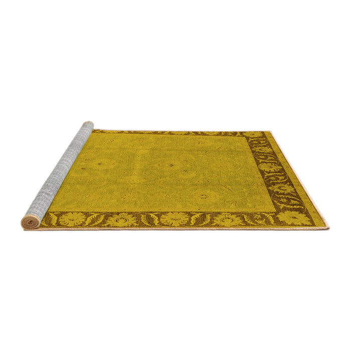 Sideview of Machine Washable Oriental Yellow Industrial Rug, wshurb938yw