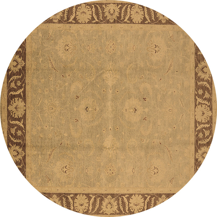 Round Machine Washable Oriental Brown Industrial Rug, wshurb938brn