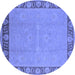 Round Machine Washable Oriental Blue Industrial Rug, wshurb938blu