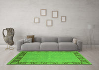 Machine Washable Oriental Green Industrial Rug, wshurb938grn