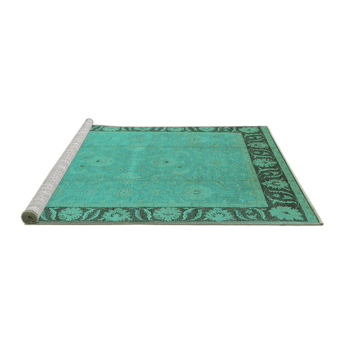 Sideview of Machine Washable Oriental Turquoise Industrial Area Rugs, wshurb938turq
