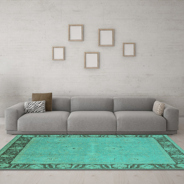 Machine Washable Oriental Turquoise Industrial Area Rugs in a Living Room,, wshurb938turq