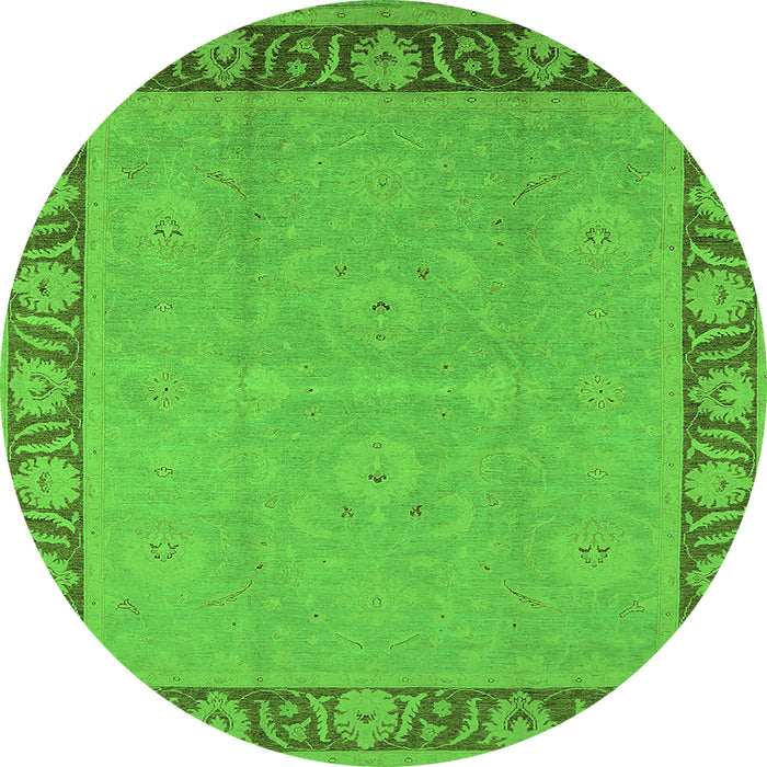 Round Machine Washable Oriental Green Industrial Area Rugs, wshurb938grn