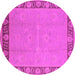 Round Machine Washable Oriental Pink Industrial Rug, wshurb938pnk