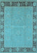 Machine Washable Oriental Light Blue Industrial Rug, wshurb938lblu