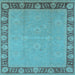 Square Machine Washable Oriental Light Blue Industrial Rug, wshurb938lblu