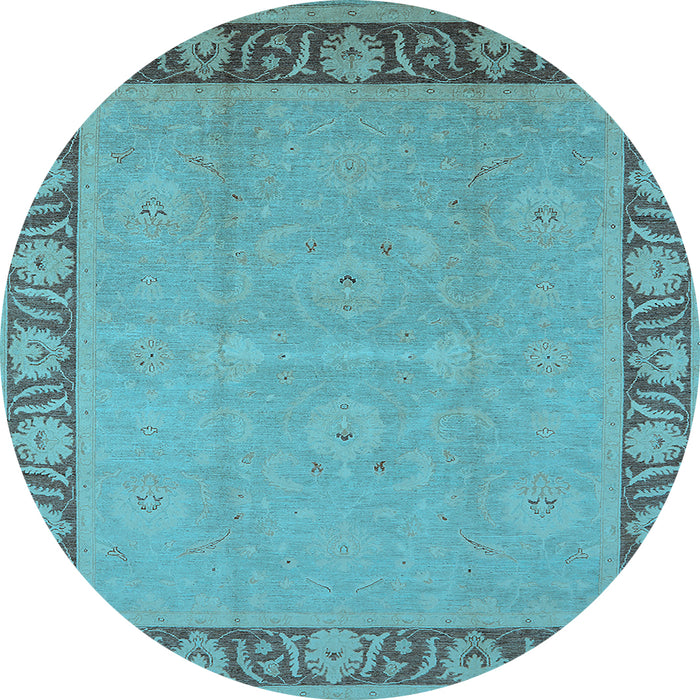 Round Machine Washable Oriental Light Blue Industrial Rug, wshurb938lblu