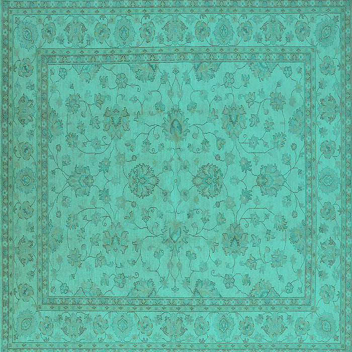 Square Machine Washable Oriental Turquoise Industrial Area Rugs, wshurb939turq