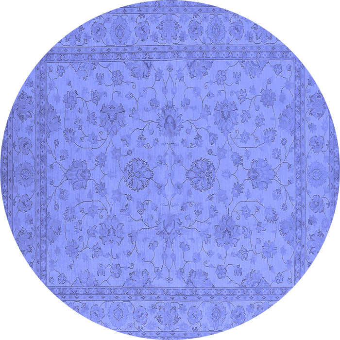 Round Machine Washable Oriental Blue Industrial Rug, wshurb939blu