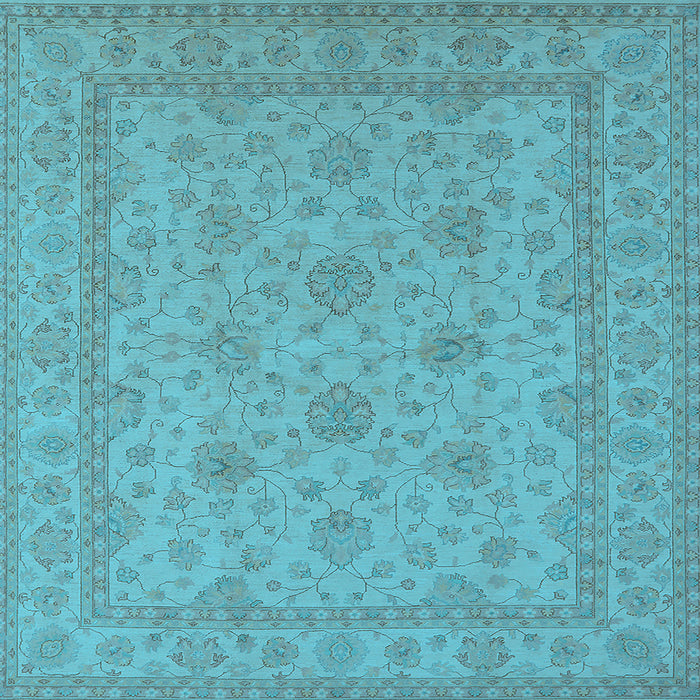 Square Machine Washable Oriental Light Blue Industrial Rug, wshurb939lblu