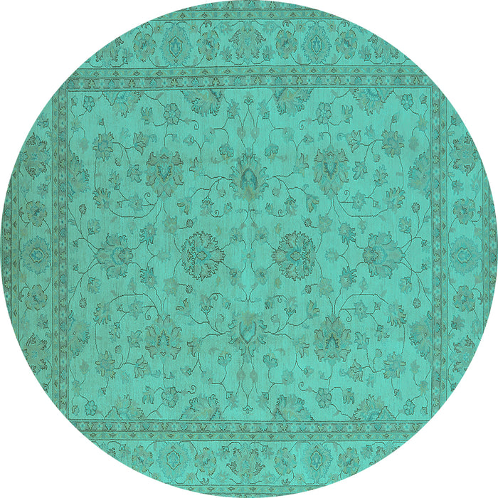 Round Machine Washable Oriental Turquoise Industrial Area Rugs, wshurb939turq