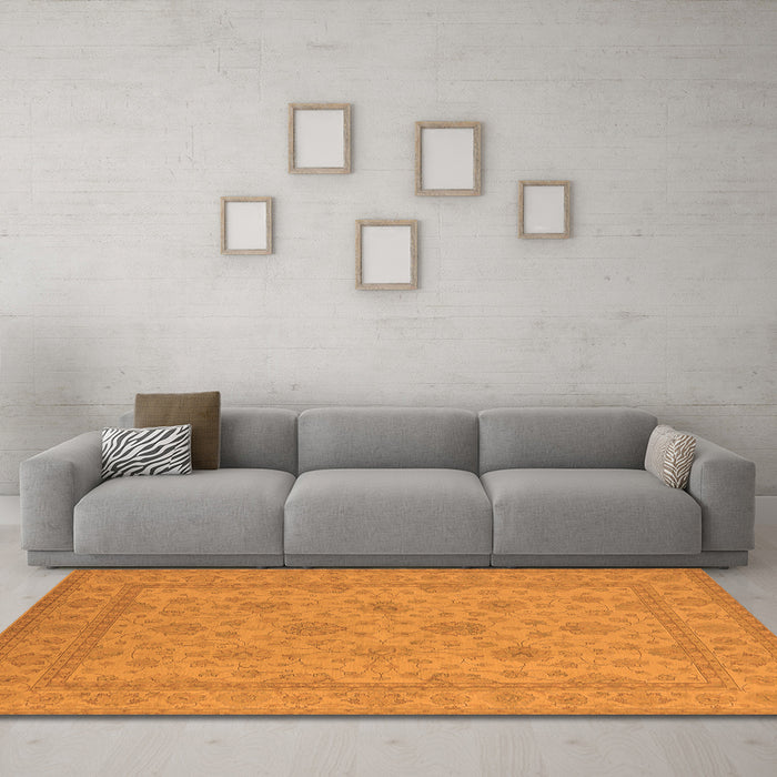 Machine Washable Oriental Orange Industrial Area Rugs in a Living Room, wshurb939org