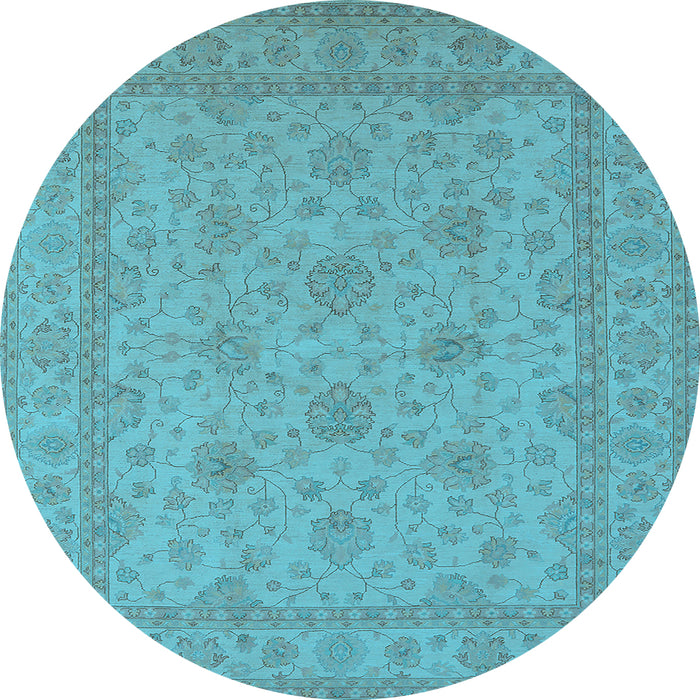 Round Machine Washable Oriental Light Blue Industrial Rug, wshurb939lblu