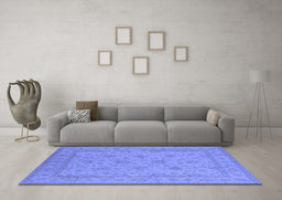Machine Washable Oriental Blue Industrial Rug in a Living Room, wshurb939blu