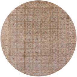 Round Mid-Century Modern Gold Brown Oriental Rug, urb940