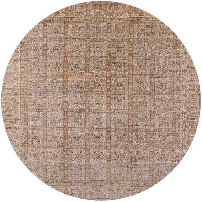 Round Mid-Century Modern Gold Brown Oriental Rug, urb940